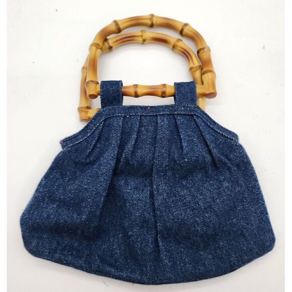 Gap Floral Embroidered Denim Handbag With Bamboo Handles & Pink Lining - Picture 2 of 4